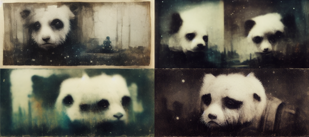 Faded Photograph of a Panda In a Liminal Space, though actually made by a computer.